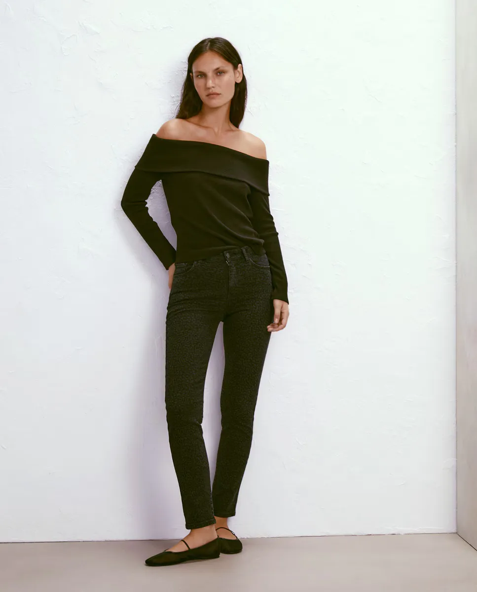 

Женские узкие джинсовые брюки с лазерным принтом Easy Wear, черный