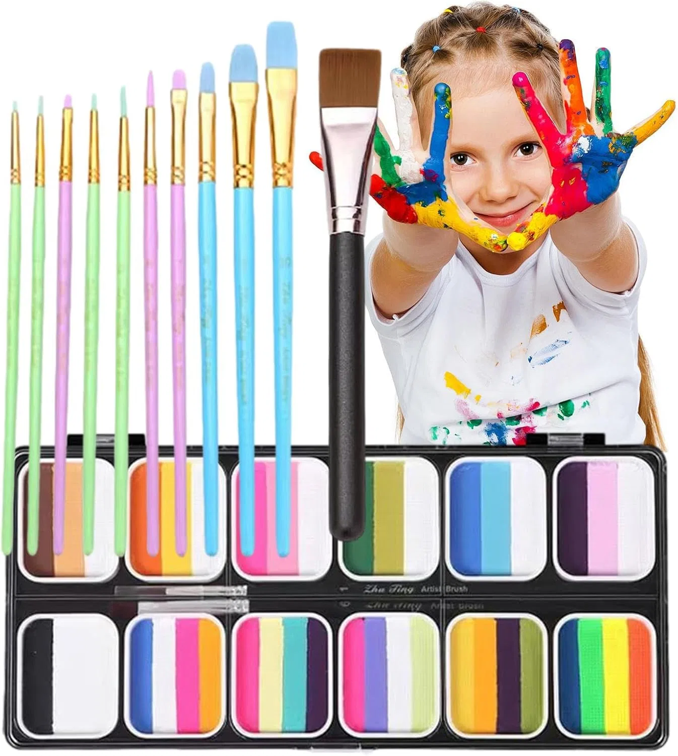 Палитра для лица и тела Rainbow Washable Face Paint Kit, 10 цветов