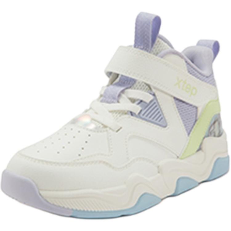 XTEP Амортизирующие баскетбольные кроссовки High Top для детей Sail White/Snow Cyan Purple, возраст 3-7 лет — фото 4