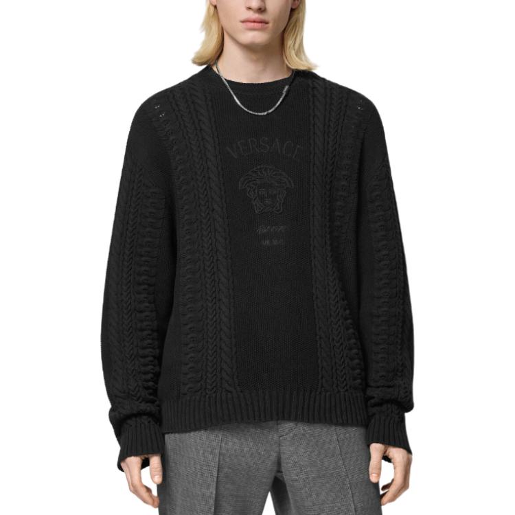 VERSACE Свитер Medusa Logo с вышивкой, кабельная вязка — фото 4