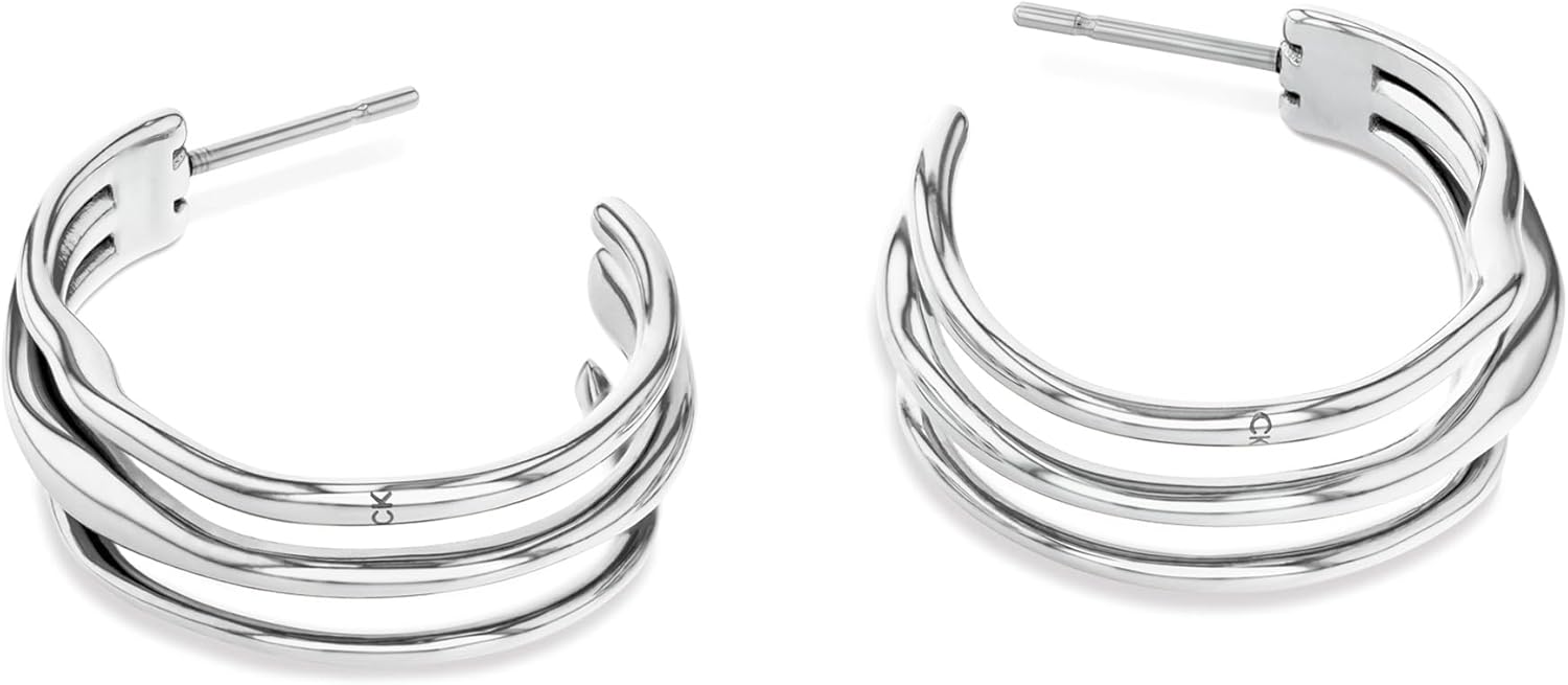 

Женские серьги-кольца Calvin Klein Wavy из нержавеющей стали. Элегантные украшения. Идеальный подарок для любого случая. Дизайнерская одежда., Silver