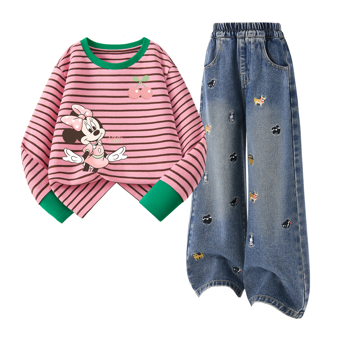 

Детская повседневная спортивная одежда Disney, Di Elegant Cherry Blossom Pink+Solid Color Denim Blue