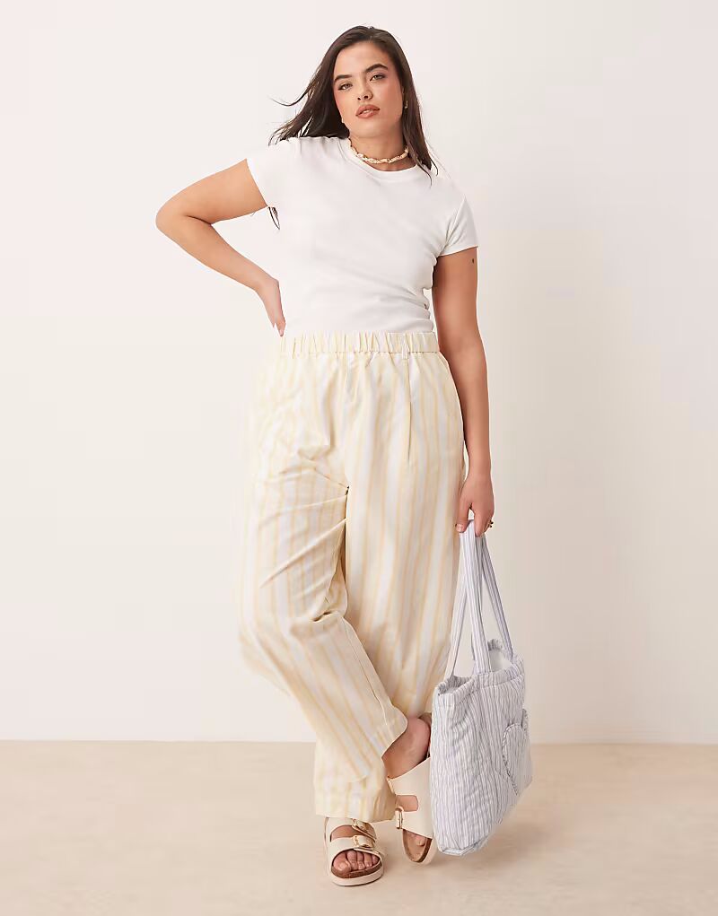

Брюки-бочонки из льна ASOS DESIGN Curve в желтую полоску