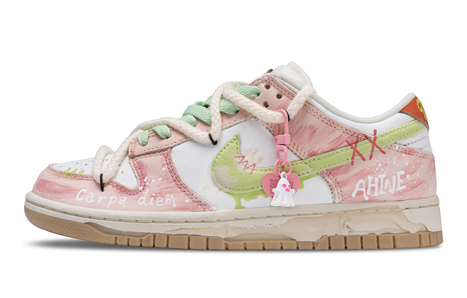 

Nike Кроссовки для скейтбординга мужские низкие розовые белые зеленые с ручной росписью цветной блок