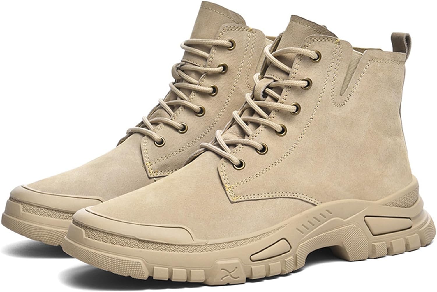 

Мужские классические замшевые высокие ботинки на шнуровке с нескользящей подошвой, платформой, эластичным верхом, комфортом, легкие, с защитным носком и толстой подошвой, для осени и зимы, для походов и кемпинга, чукка Oxngeos, хаки