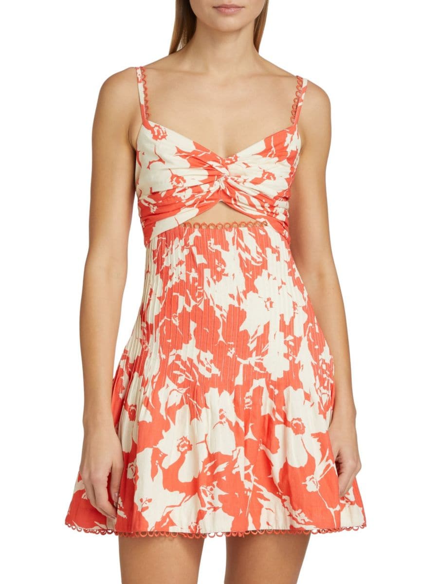 

Мини-платье Ryder с цветочным вырезом Amur, цвет Coral Colorblock Flowers