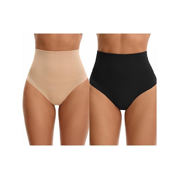 

2 упаковки женских стрингов-утягивающего белья для контроля живота с высокой талией Inspire Chic, Black Beige