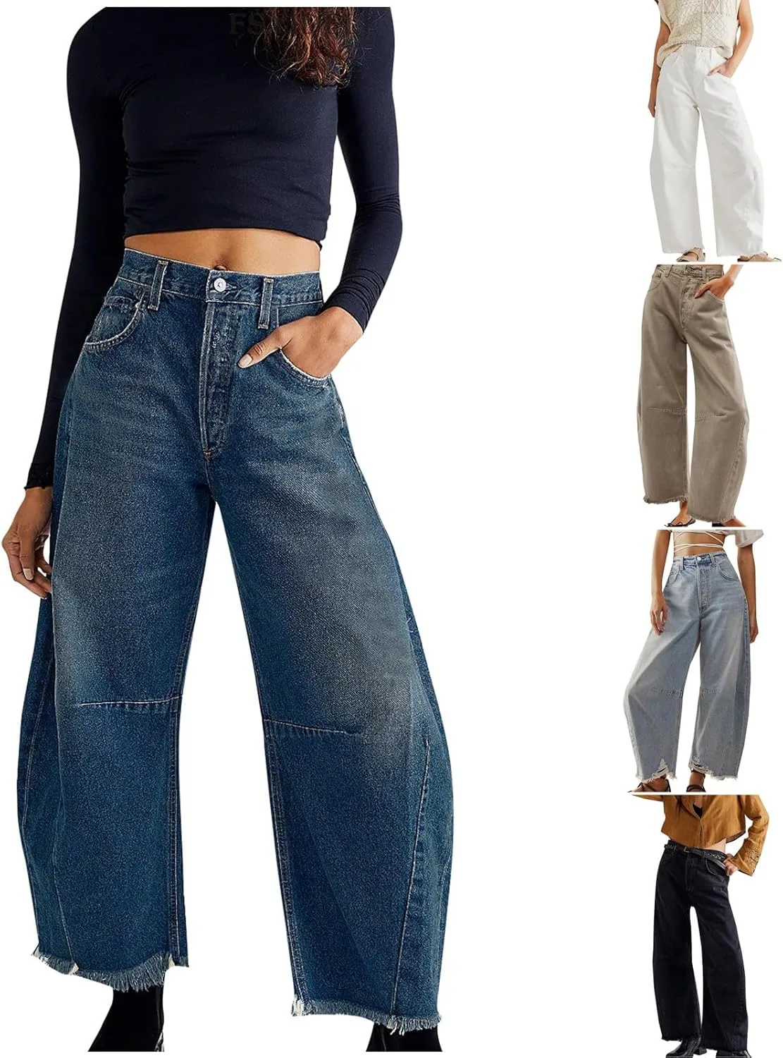 

Женские джинсы barrel с высокой посадкой, свободные, укороченные FULILYEO