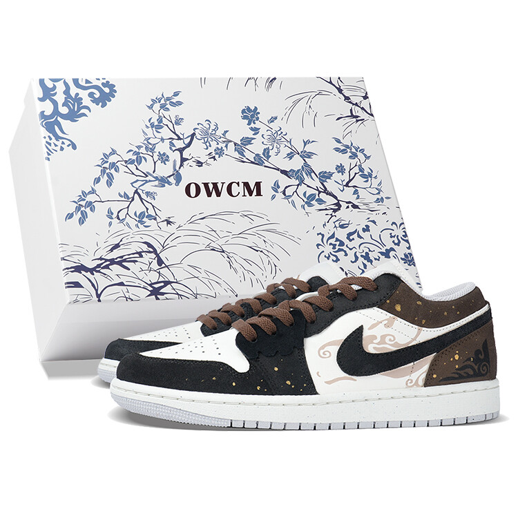 Кроссовки Air Jordan 1 Skateboarding Shoes Unisex Low-top Black/Brown, черный/коричневый