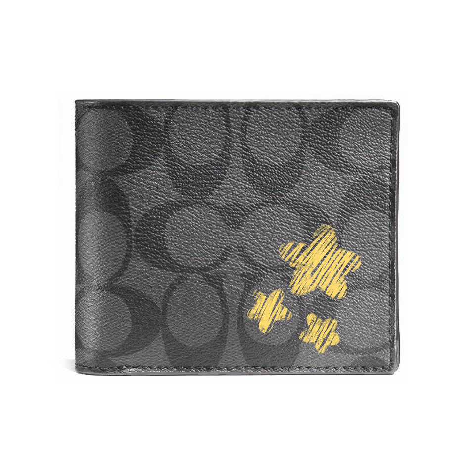 

COACH Кожаный кошелек 3 в 1 для мужчин черный, Yellow Stars