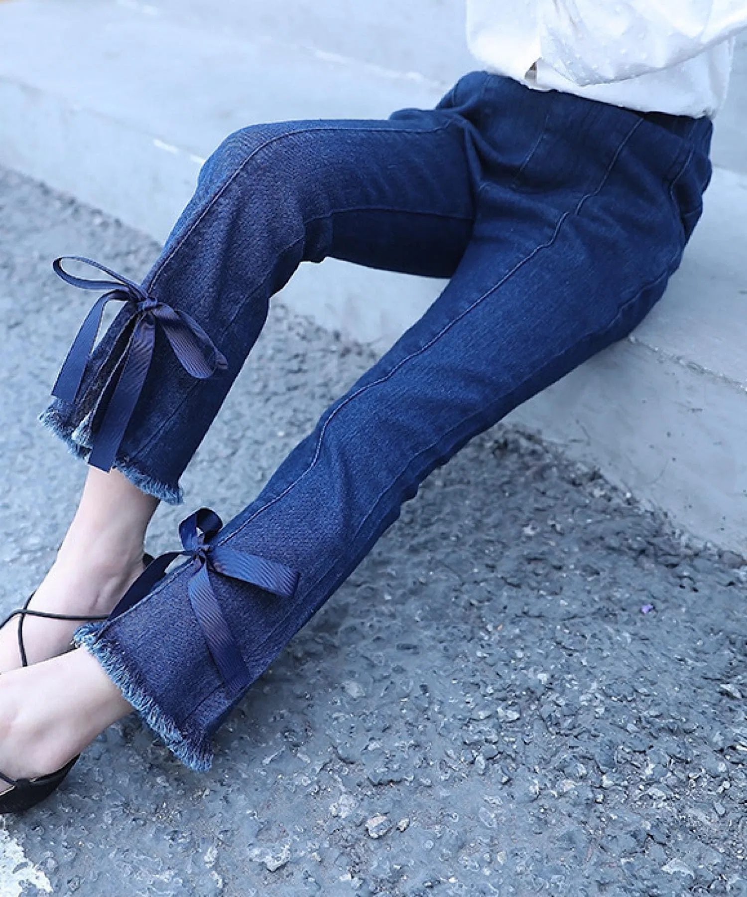 Джинсовые брюки lulunoix/Ribbon Flare Denim Pants N15470