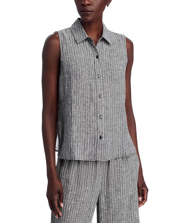 

Льняная полосатая рубашка без рукавов Eileen Fisher, мультиколор