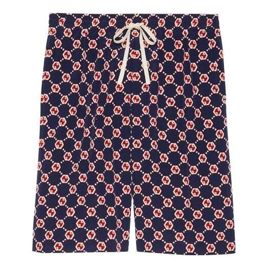 

Шорты gg hexagon silk crepe shorts 'blue ivory' Gucci, синий