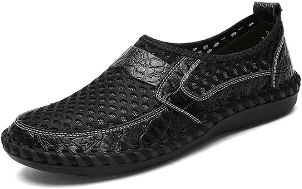 Generic Мужские сандалии Herren - Mesh Casual Schuhe Lederlaafer Herren Outdoor - Lederschuhe atmungsaktive Handgefertigte Wohnungen Summer - Sneakerschwarz, 11,5 UK