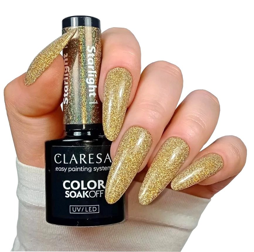 

Claresa Starlight 1 Gold Hybrid Nail Polish Glitter Flash Effect 5 G Puderek