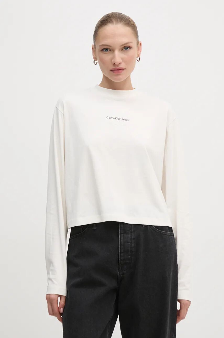 

Хлопковый топ с длинными рукавами Calvin Klein Jeans, бежевый