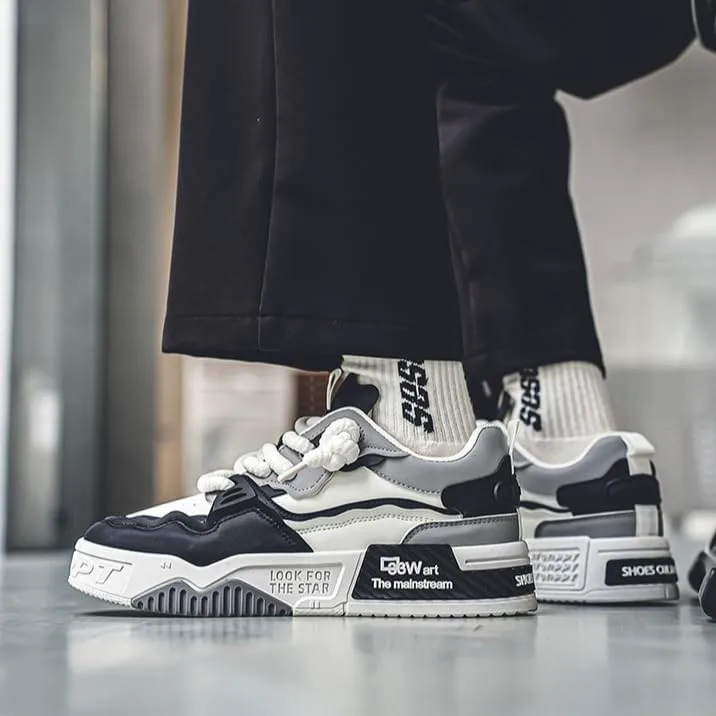 Мужские кроссовки большого размера в стиле уличной моды для скейтбординга - толсто подошва, противоскользящие, шнуровка, долговечные и удобные для активного отдыха и городского стиля Fusecottc, белый — фото 3