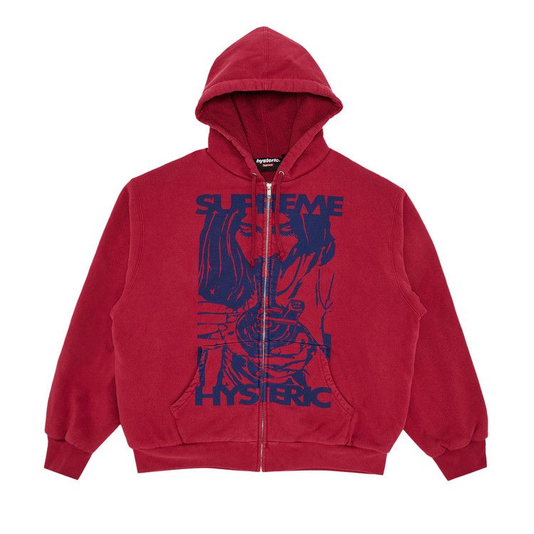 

Толстовка Supreme x HYSTERIC GLAMOUR Thermal Lined Zip Up Hooded Sweatshirt, Washed Red