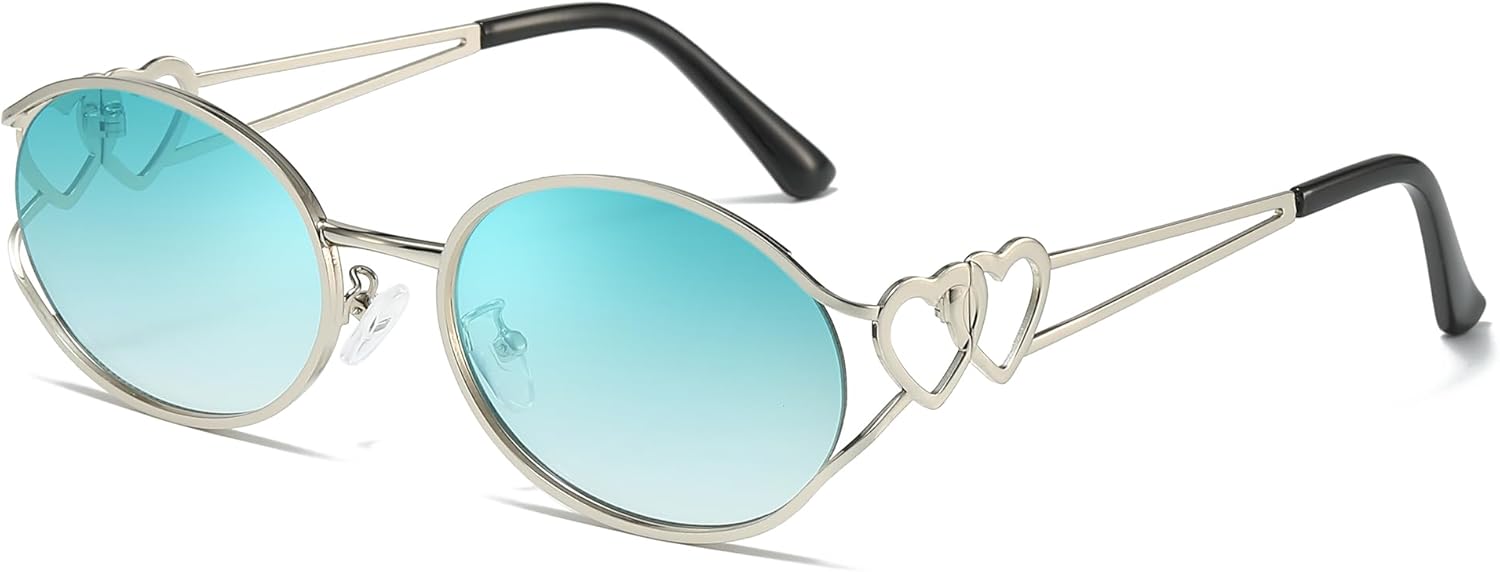 

Солнцезащитные очки SODQW Retro Oval для женщин, модная металлическая оправа, круглые дизайнерские солнцезащитные очки с акцентами в виде сердечек, защита от УФ-излучения, A02- Silver/Gradient Green