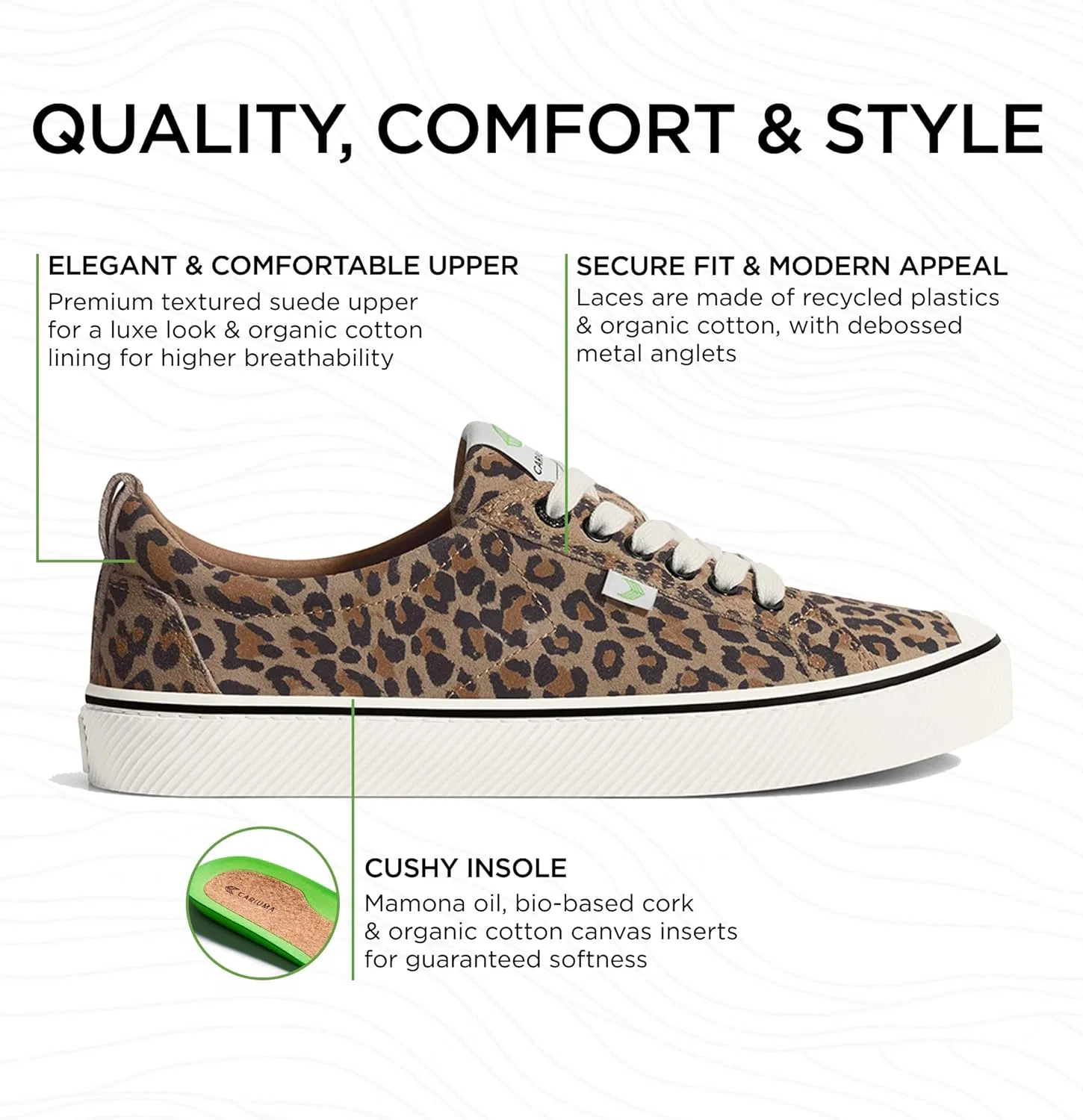 Кроссовки Cariuma OCA Low Suede, удобная мужская обувь, легкая и экологичная, универсальная повседневная обувь со 100% веганской стелькой, резиновая подошва, леопард — фото 2