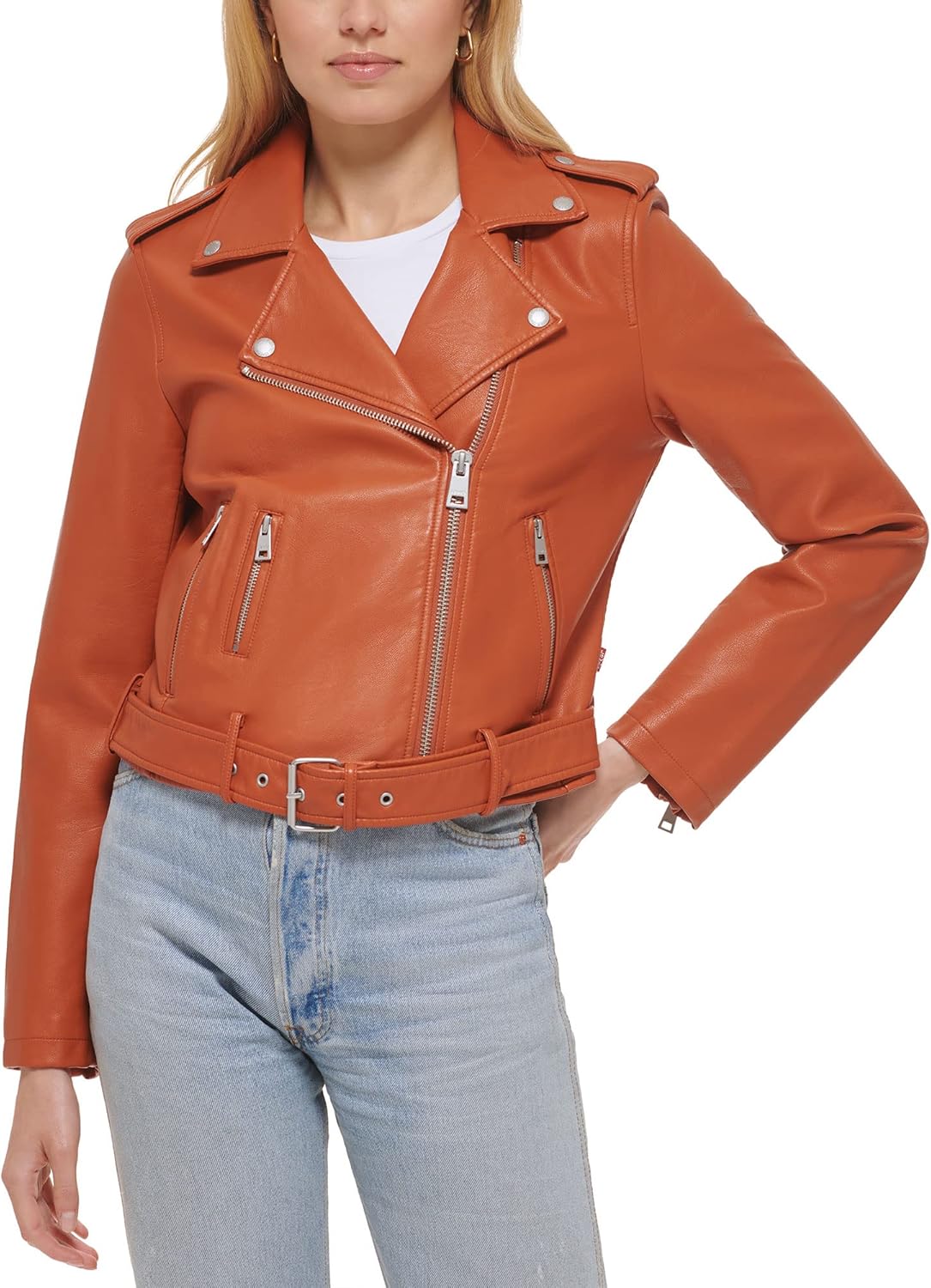 

Levi's Женская куртка-косуха из искусственной кожи с поясом, Golden Brown