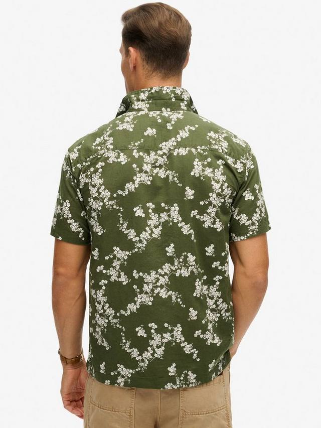 Льняная рубашка Regular Fit с цветочным принтом для пляжа Superdry, Olive Blossom — фото 2