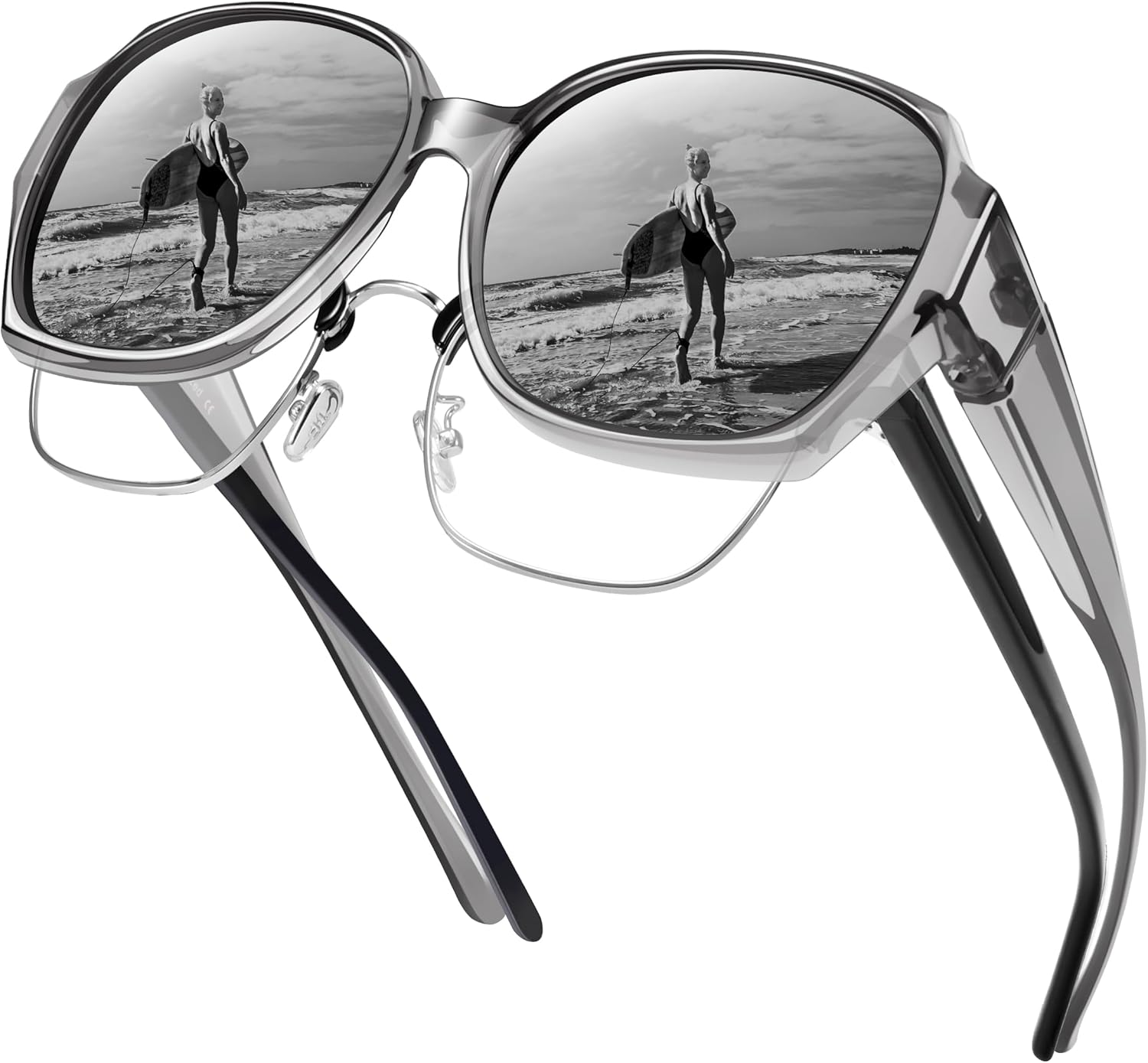 

Поляризованные солнцезащитные очки URUMQI, надеваемые поверх обычных очков, для женщин, защита UV400, квадратные, очень большие, A03 Glossy Transparent Grey Frame/Grey Lens