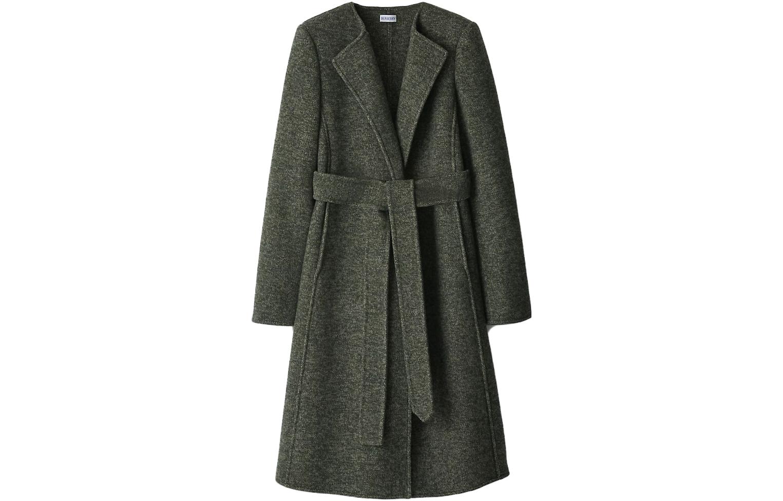 

Однобортное шерстяное пальто Burberry, оливково-зеленое, Зеленый, Однобортное шерстяное пальто Burberry, оливково-зеленое