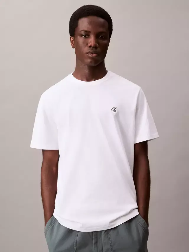 Хлопковая футболка с монограммой, свободного кроя, ярко-белая Calvin Klein