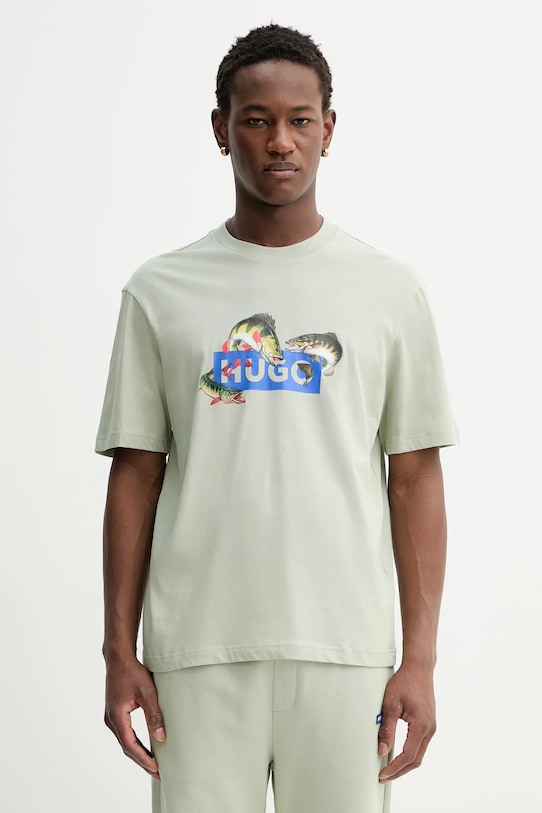 

Хлопковая футболка HUGO Blue nalotrix, зеленый