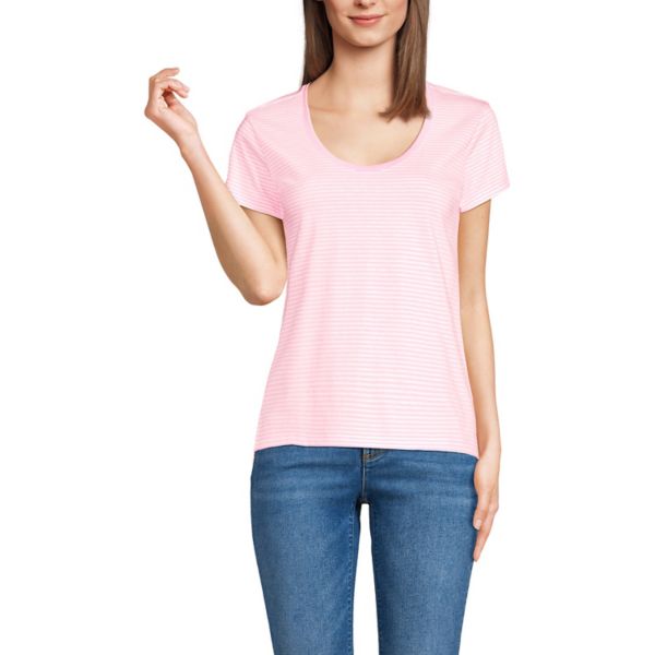 

Женская футболка с короткими рукавами и круглым вырезом Lands' End, цвет rose pink stripe