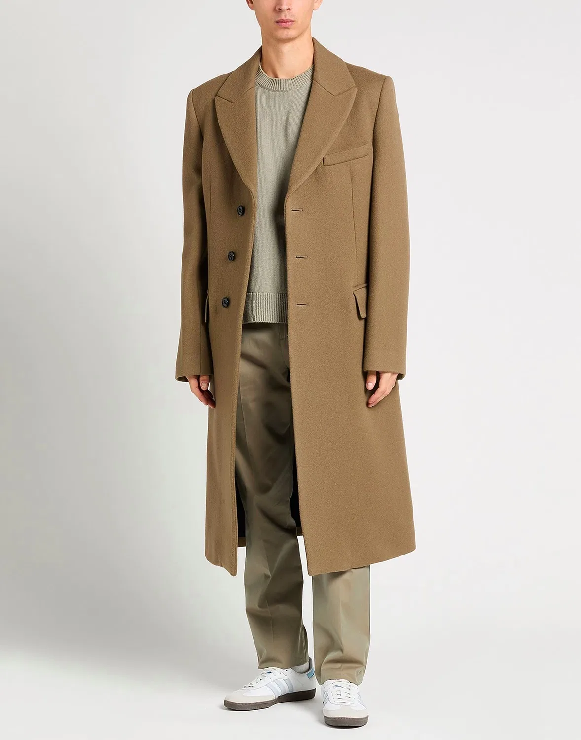 Пальто мужское BURBERRY однобортное шерстяное хаки — фото 4