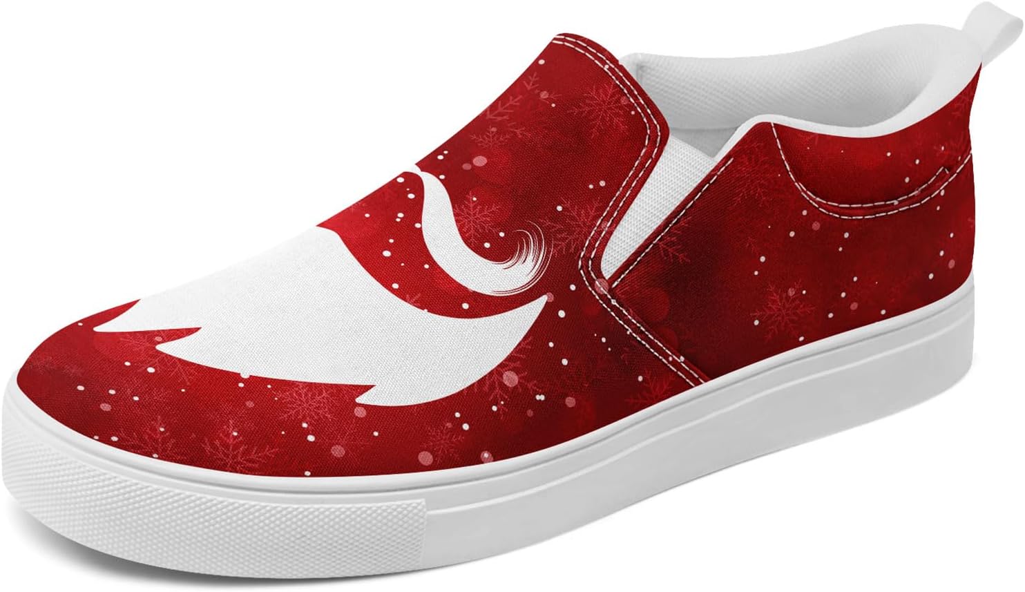 

Кеды на тканевой основе AWSOLE с рождественским дизайном для мужчин и женщин, праздничные кроссовки, подарок на Рождество, с изображением Санты, удобные для носки/снятия, плоские повседневные туфли, белый/красный