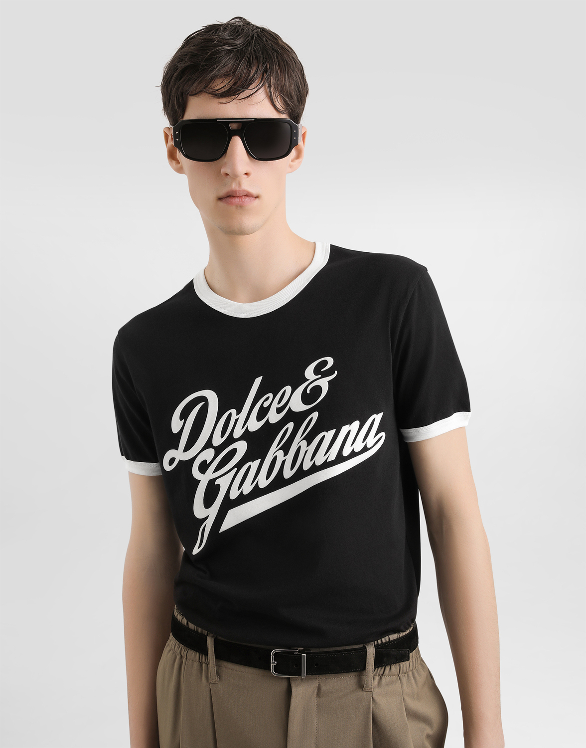 Хлопковая футболка с флоковым принтом Dolce & Gabbana, черный — фото 2