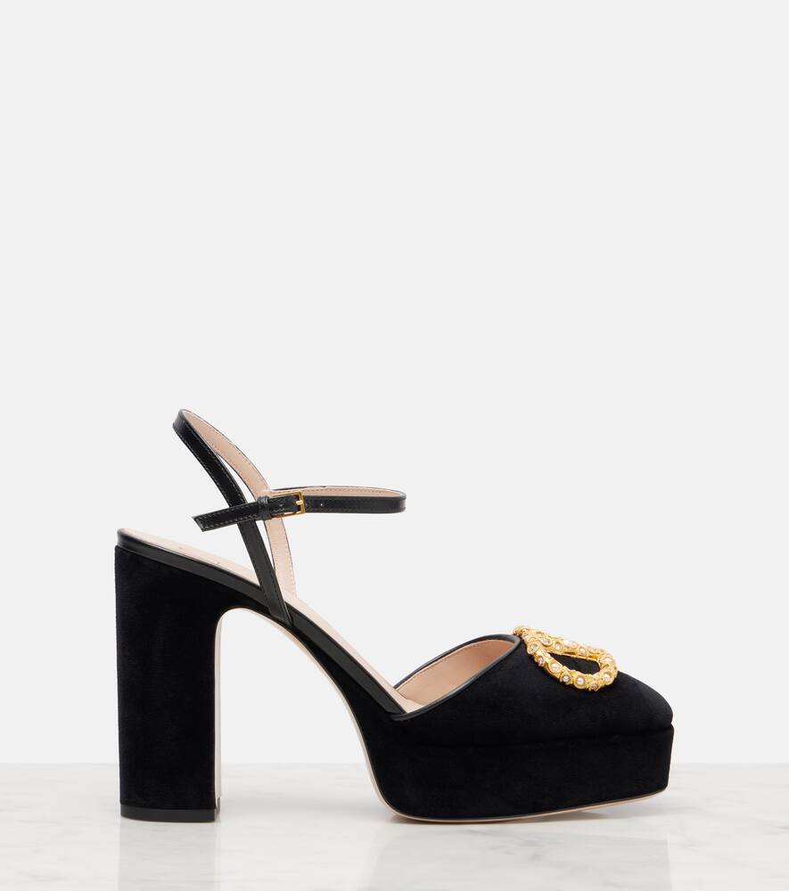 Туфли-лодочки на платформе из бархата Valentino Garavani, Nero/Cream-Crystal — фото 4