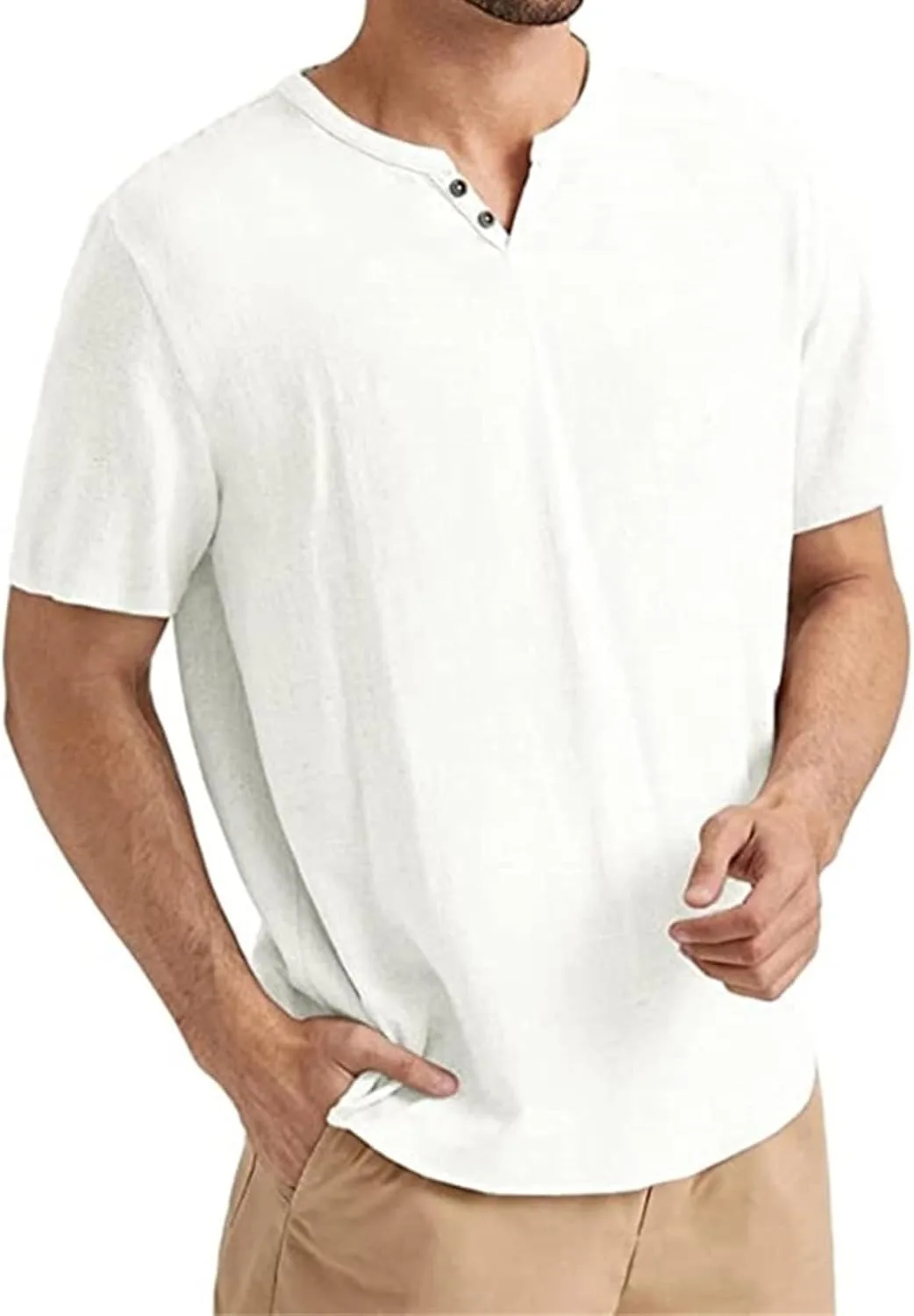 

Мужская льняная рубашка хенли с коротким рукавом, легкая, muscle slim CHXLQQX