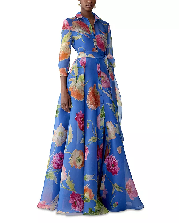 

Шелковое платье-тренч с поясом Carolina Herrera, синий