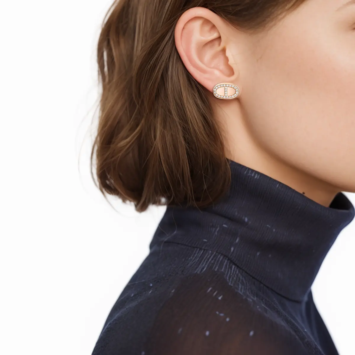 HERMES 2022 18K розовое золото серьги Chaine D'Ancre Contour с бриллиантами — фото 3