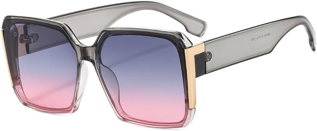 

Винтажные классические панк-солнцезащитные очки в квадратной оправе большого размера для женщин и мужчин, для активного отдыха, рыбалки и вождения, с защитой от УФ-излучения UV400 TVTBBVV, Gray Gray Pink