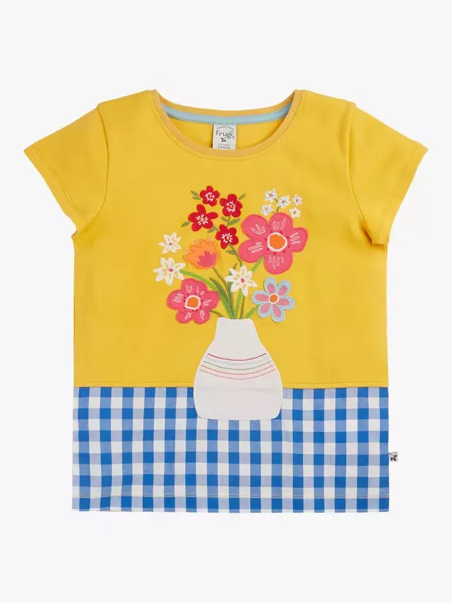 Детская футболка с коротким рукавом Тамара, с рисунком шмеля и цветов Frugi