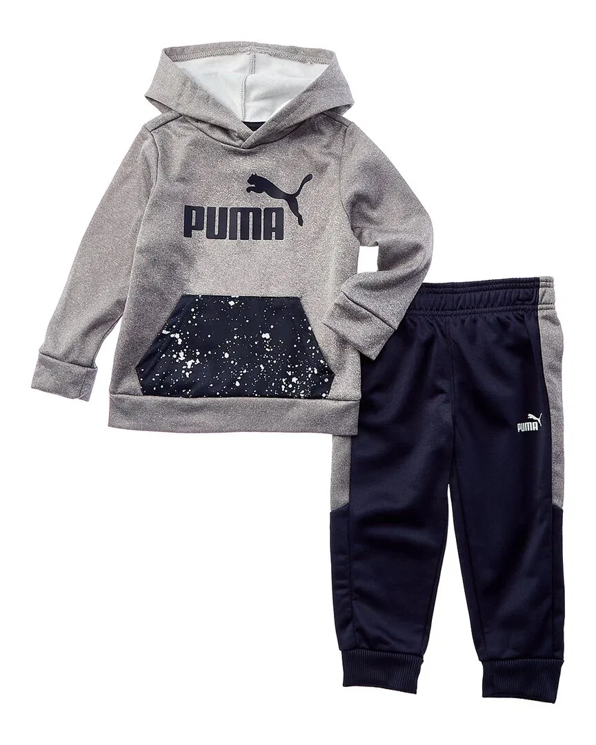 Комплект PUMA из 2 предметов: толстовка с капюшоном и спортивные штаны из технологического флиса, серый
