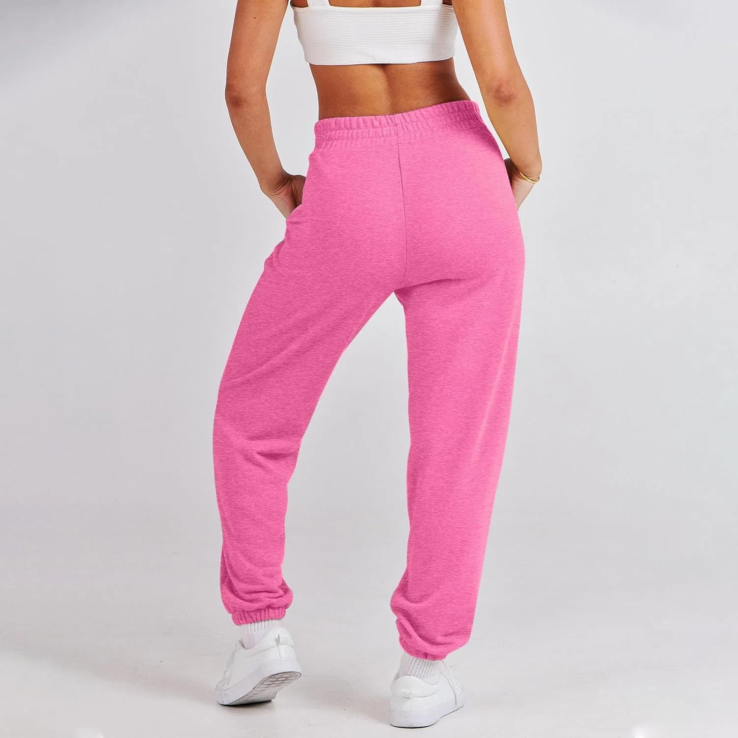 Спортивные брюки с утяжкой внизу, высокие, свободные, с карманами, A01_hot Pink — фото 4