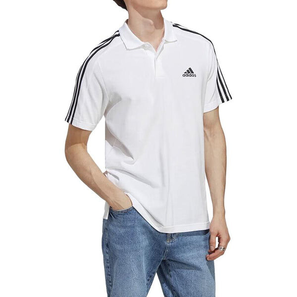Рубашка поло Essentials пику вышитый маленький логотип 3 полоски Рубашка поло Adidas, белый — фото 4