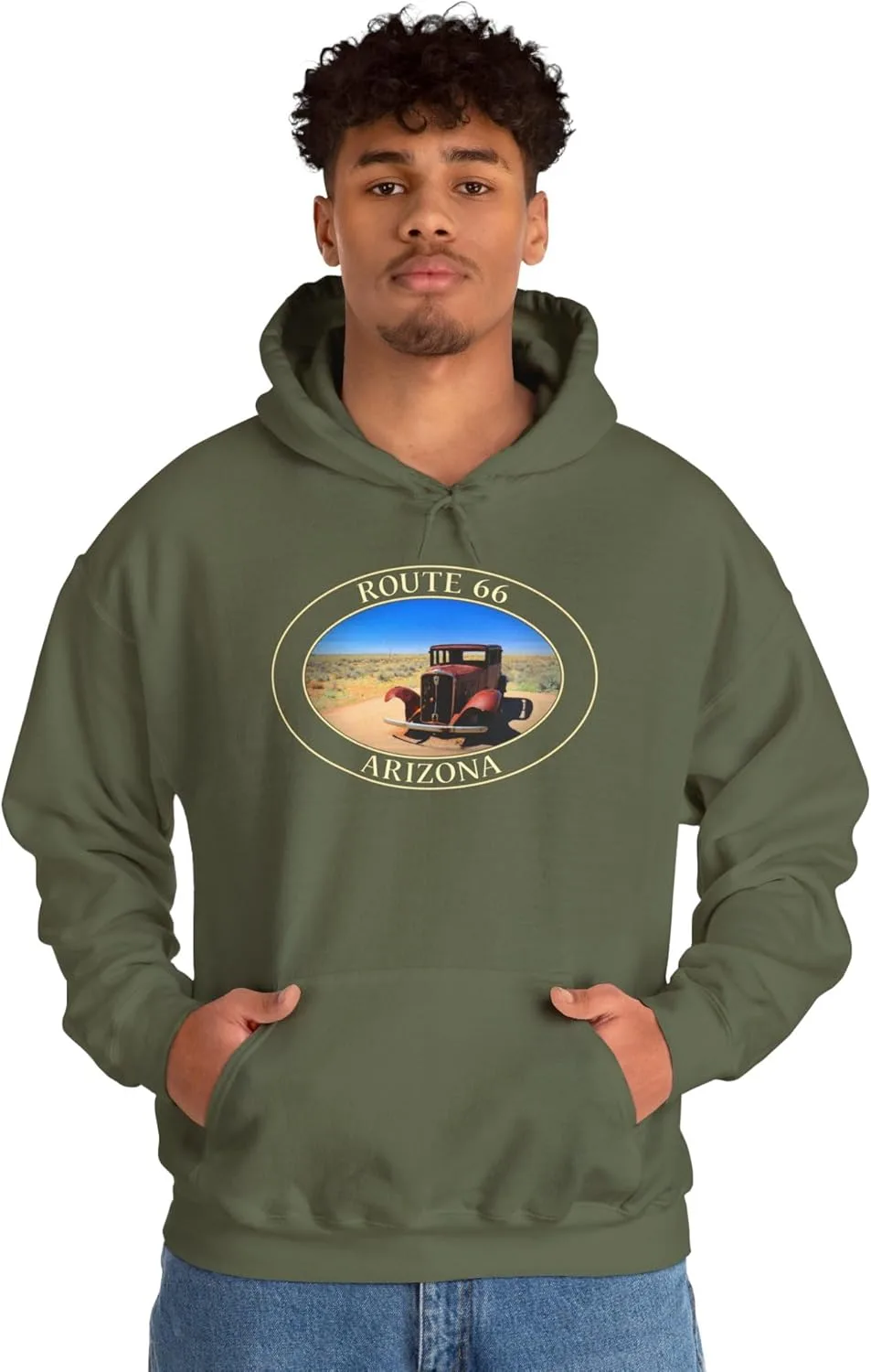 Толстовка Route 66 Arizona с изображением старинного автомобиля - GentleSeas Cozy Pullover Sweatshirt - Мягкая теплая флисовая толстовка для любителей путешествий GENERIC, зеленый — фото 2