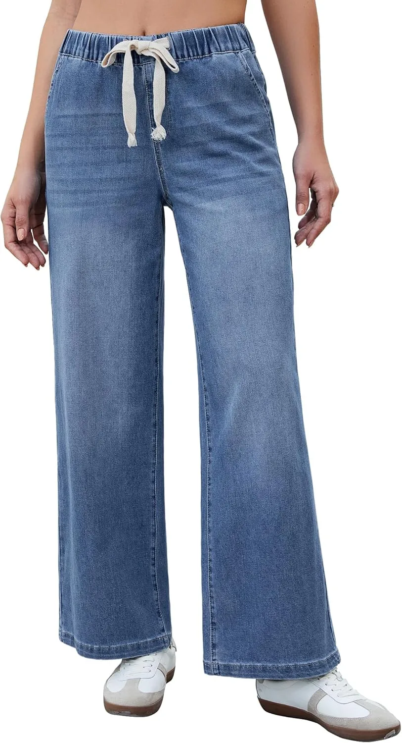 

Luvamia широкие джинсы женские с высокой посадкой и эластичным поясом