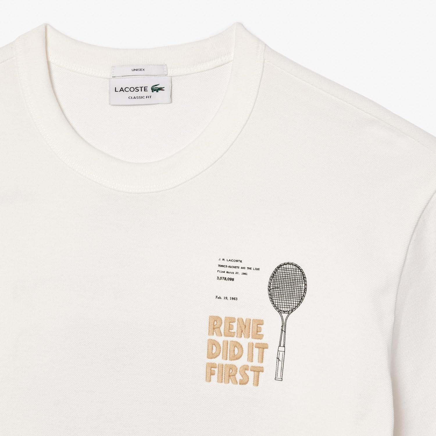 Футболка Lacoste, мужская, с круглым вырезом и коротким рукавом, классического кроя с графическим принтом, цвет Flour/Raquette — фото 2