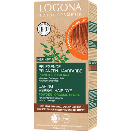 

LOGONA Naturkosmetik Питательная краска для волос на растительной основе с органической хной для интенсивного цвета и блеска 100 г Огненно-красный