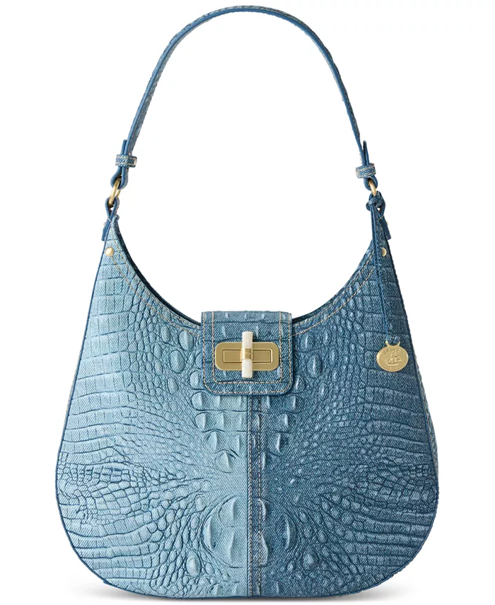 

Средняя кожаная сумка через плечо Fallon Denim Secour Brahmin, синий