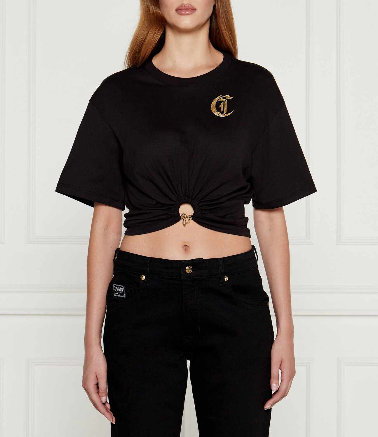 

Блуза Just Cavalli Cropped Fit, черный
