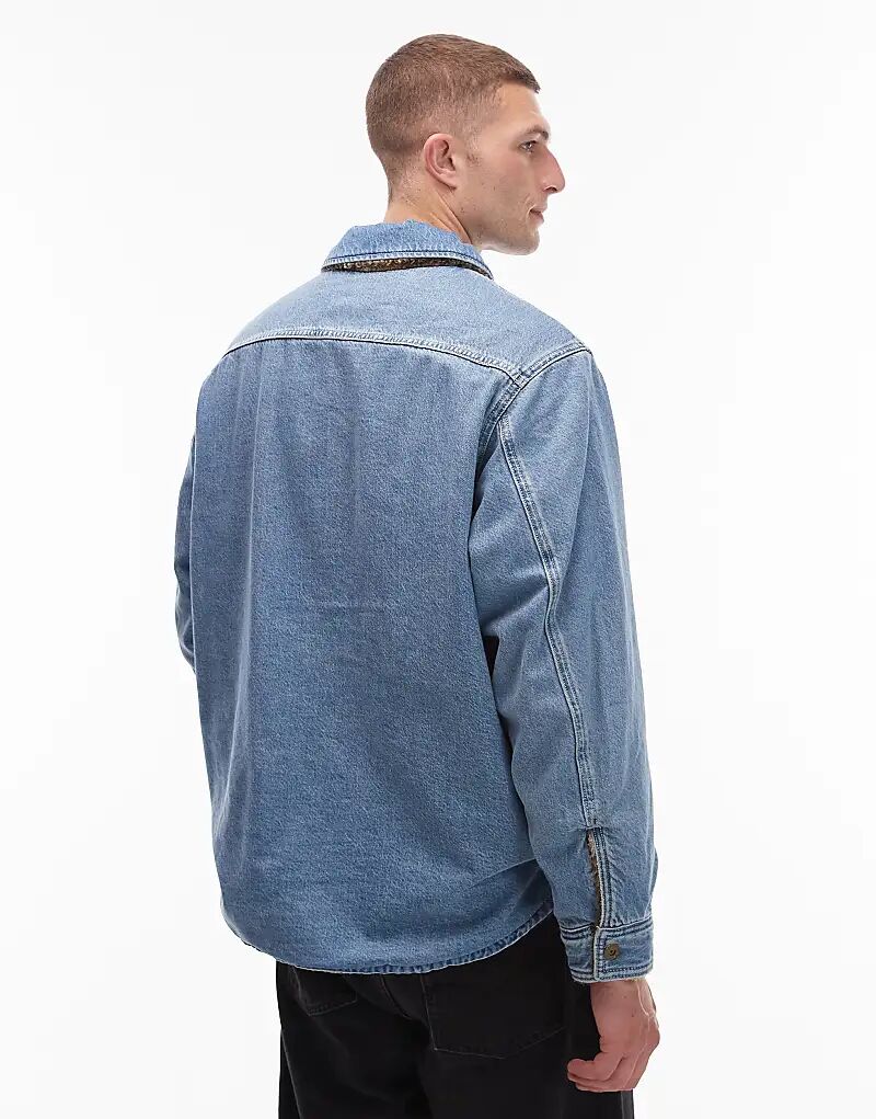 Двусторонняя куртка Levi's Workwear Capsule из искусственного меха и денима в клетку, светло-синяя — фото 3